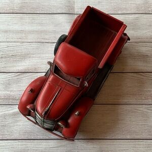 Red Metal Pick Up Truck Decor
